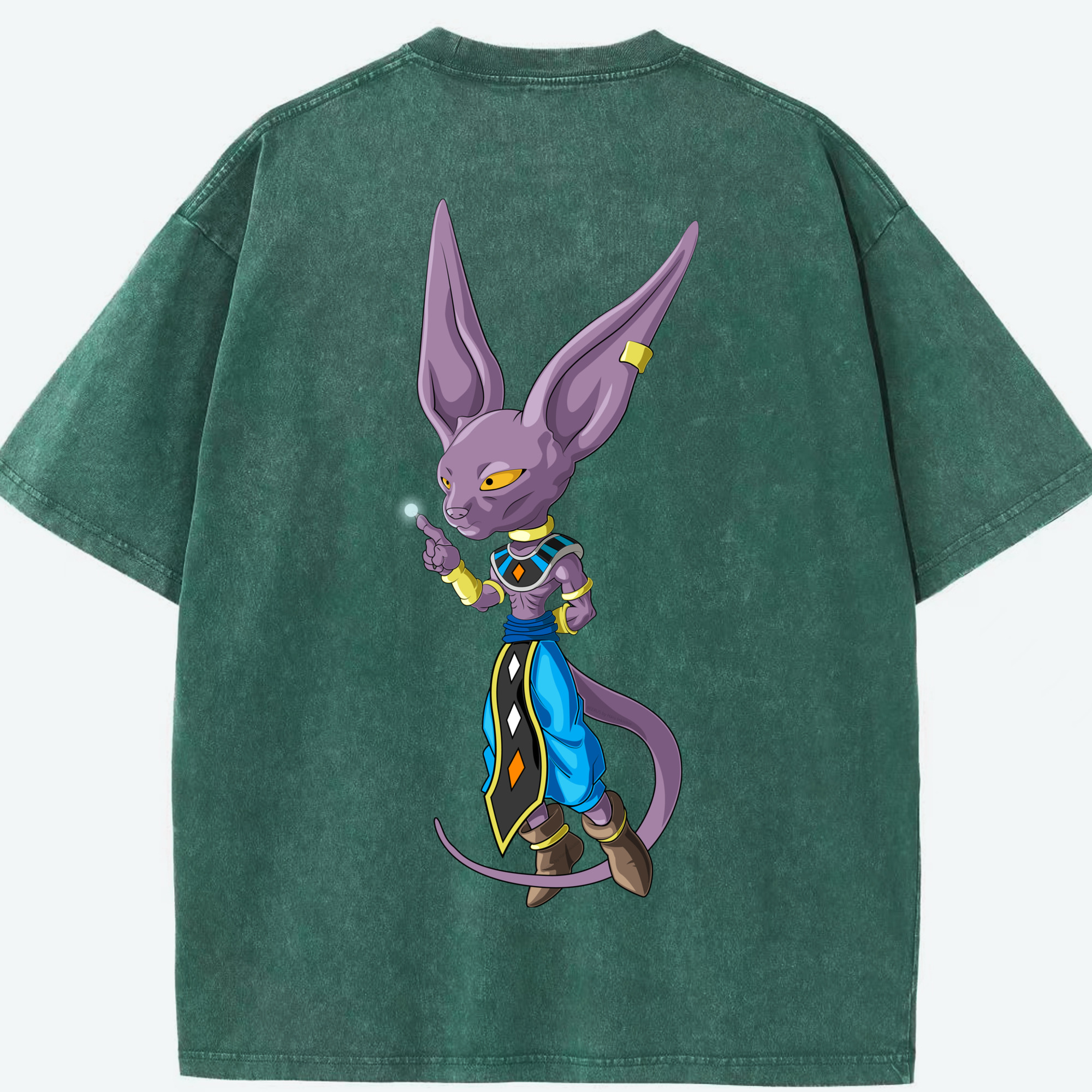 （画像用） ドラゴンボール ビルス 破壊神ビルス DRAGON BALL Beerus Birusu 綿100% ヴィンテージ風 半袖Tシャツ（背面プリント）